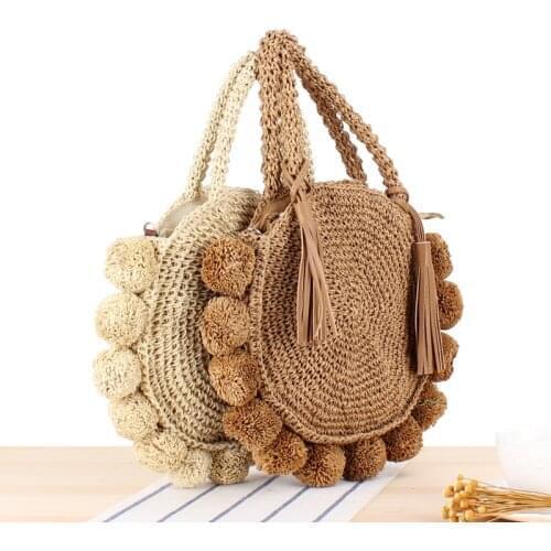 Fashion Round Straw Bags Bohemian Tassel Rattan Women Handbags Woven Crossbody Shoulder Bags Designer Ball Summer Beach Purse