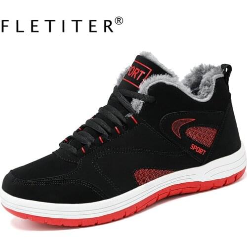 Men Winter Sneakers with Plush Warm Casual Shoes Waterproof Winter boots Shoes for Men Lace-up Anti-skid Mens Trainers Fletiter
