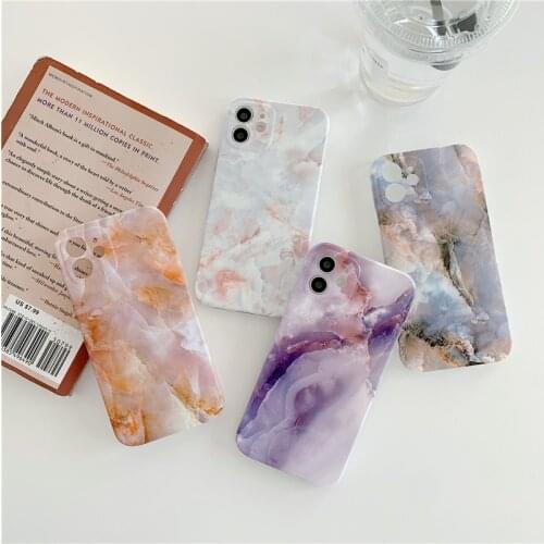 Smooth Purple Marble Phone Case For iPhone 11 12 Pro X XR XS Max 7 8 Plus SE 2020 Camera Protect Shockproof Soft IMD Back Cover