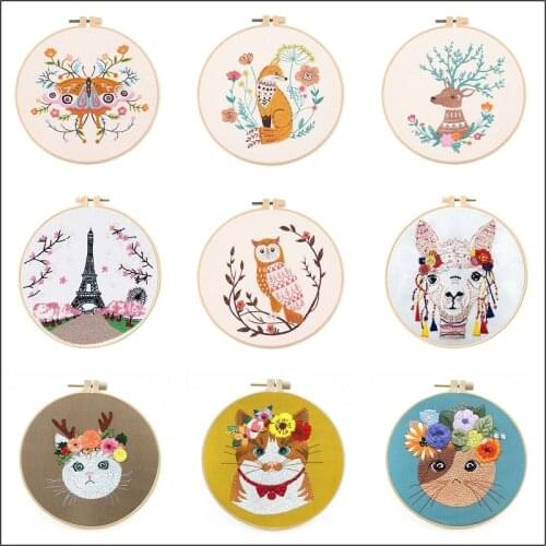 Animals Embroidery Kit for Beginners Eiffel Tower Embroidery Set Easy Embroidery Pattern Gift Cross Stitch Kit English Manual