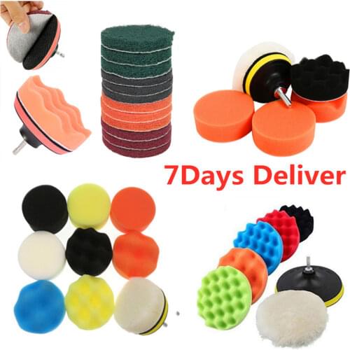 Car Polishing Sponge Pads Kit Buffing Waxing Foam Pad Buffer Set Polisher Machine Wax Pad for Removes Scratches Drill Attachment