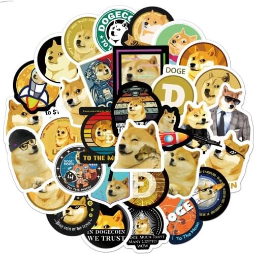 10/50PCS Dogecoin Stickers Cool Space Astronaut Doge Decal Sticker Toy for DIY Laptop Suitcase Notebook Skateboard Guitar Helmet