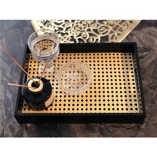 Krn Natural Rattan Hazeran Tray-Black