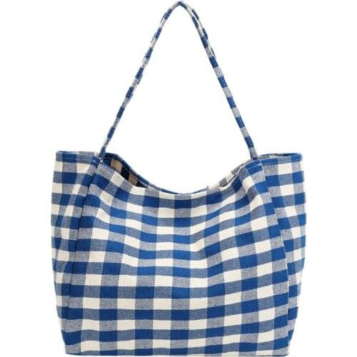 2020 new plaid canvas female big bag net red lazy big bag lazy style leisure art one-shoulder cloth bag tote bag underarm bag