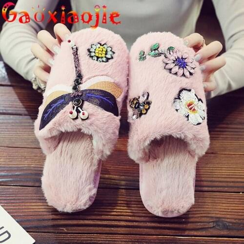 New Women Autumn Winter Warm Home Slippers Indoor Female Flock Cotton Slides Non-slip Cow Muscle Bottom lady Comfortable Flats