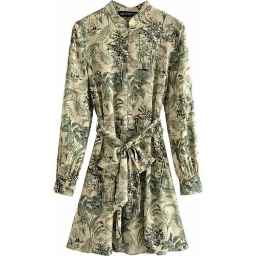 New Pop Women Dress Belted Long Sleeves Chinese style Vogue Vintage Design Elegant Casual Woman Short Dress Femme Robe