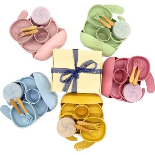 Infant Food Supplement Tableware Rice Bowl Toddler Silicone Feeding Kit for Babies Boys Girls Unisex 7pcs Training Set Gift Box