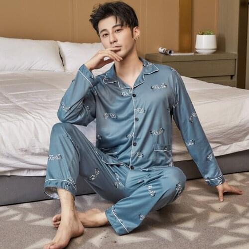 Mens Pajamas Set Autumn Winter Soft Warm Cotton Men Pajamas Sets Long Sleeve Father Sleepwear Set Leisure HomeWear Clothes