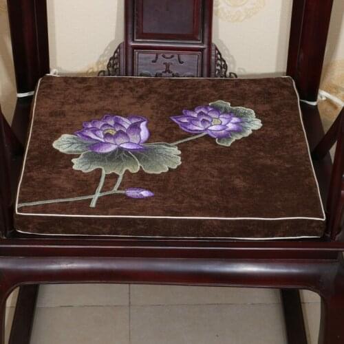 Embroidery Lotus Rosewood Chair Cushions Seat Pad Thicken Velvet Comfort Seat Cushion High End Home Decor Sofa Soft Seat Pads