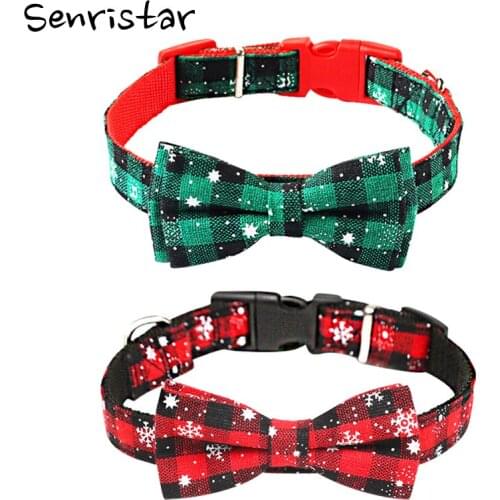 Christmas Bow Tie Dog Collar For Small Medium Large Dogs Cats Soft Adjustable New Year Puppy Dog Collar Pet BowKnot Collar