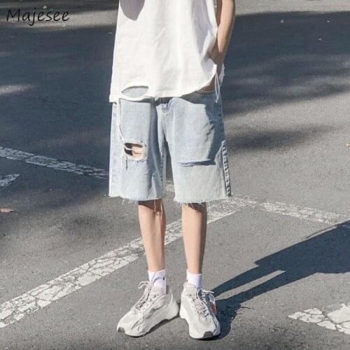 Shorts Women Oversize Hole Trendy Street Wear High Waist Wide Leg Denim New Summer Korean Style Couples Loose All-match Casual