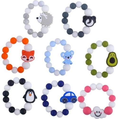 Cartoon Animal Baby Silicone Teether Beads Bracelet BPA Free Teething Toys Newborn Infants Chewing Nursing Soother Molar