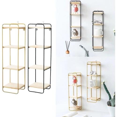 Nordic Wall Mounted Wrought Iron Wall Display Shelf Organizer Rack Decor golden