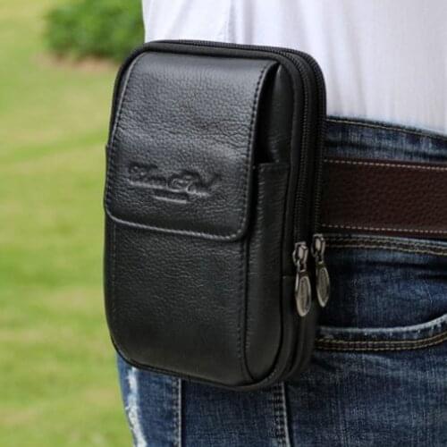Men Genuine Leather Mobile Cell Phone Case Bag Male Loop Skin Belt Waist Bag Hip Bum First Layer Cowhide Fanny Pack wallet New