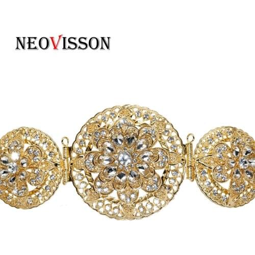 NEOVISSON Round Crystal Metal Belt For Women Caftan Wedding Dress Belly Jewelry Algeria Gold Silver Color Bijoux