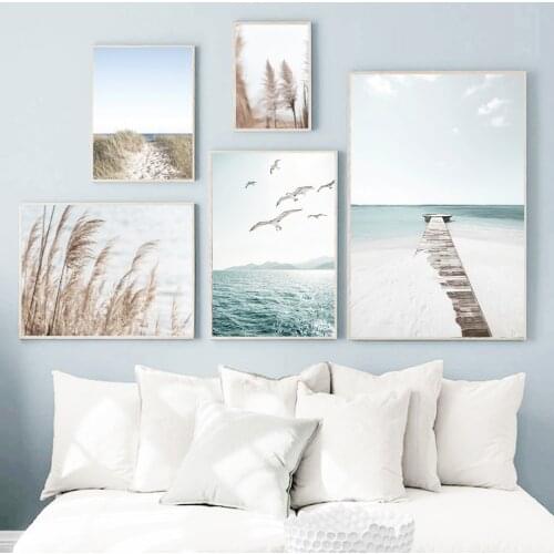 Grass Reed Seabird Bridge Conch Natural Wall Art Canvas Painting Nordic Posters And Prints Wall Pictures For Living Room Decor