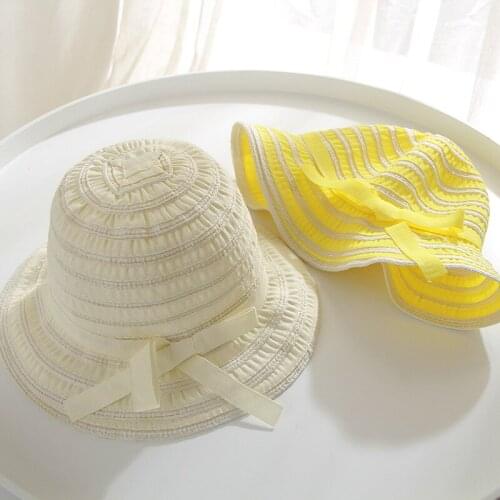 Spring Summer Childrens Fisherman Hat Korean Baby Sun Protection Stripe Bucket Cap Girls Travel Sunshade Princess Caps H7410