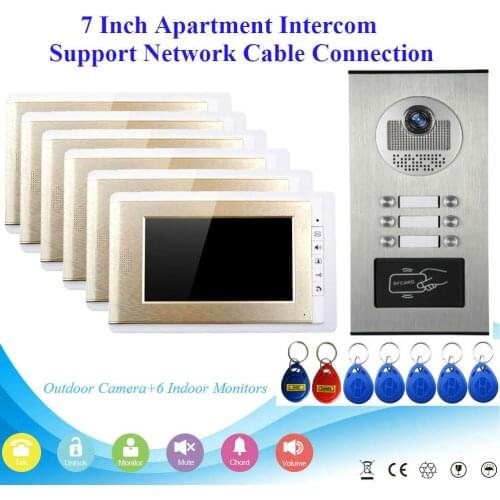 Video Intercom For Apartment 2/3/4/6 With Multi Units Video Phone House 7" Color Monitor Intercom Home