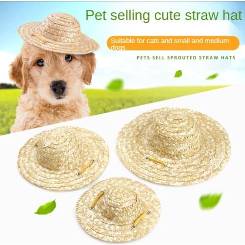 Vintage farmers hat Ornament cat sun hat Cat dog straw hat pet hat selling Meng