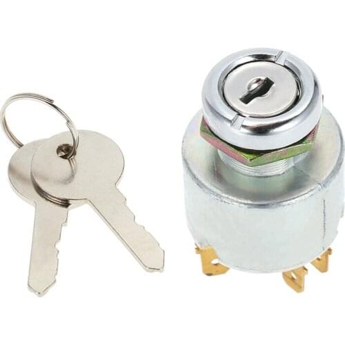 Waterproof Ignition Key Starter Switch with 3 Position 5 Terminal 2 Keys for Cars, Motorcycles, Trailer