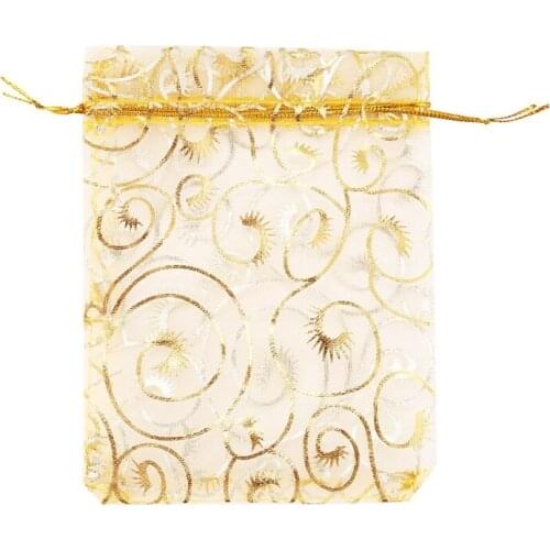 Quality 100pcs Champagne Eyelash Organza Drawstring Pouches Jewelry Party Wedding Favor Gift Bags 3.5"x4.3"