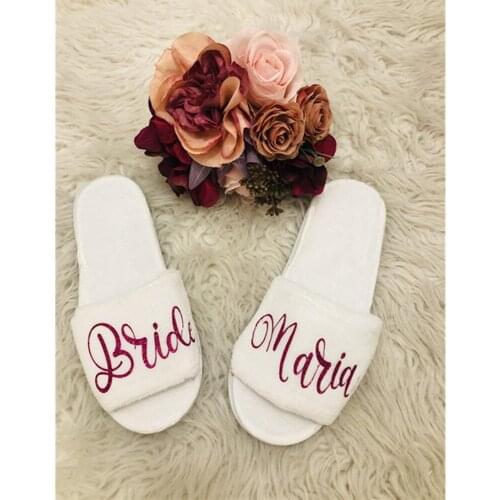 High quality bride Slippers with name title custom wedding slippers hen party slippers bridesmaid Gift hotel Slippers spa favor