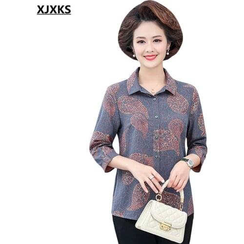 XJXKS Fashion lapel three-quarter sleeves top women shirt 2021 summer new loose large size single breasted blouse women cardigan