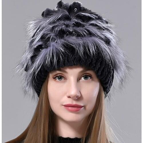 Rex Rabbit Fur Hats Women Winter Warm Flullfy Hats Natural Rabbit Fox Fur Hats Fluffy Female Earflap Real Rex Rabbit Fur Hat