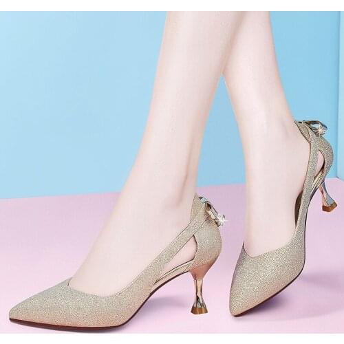 Women Fashion Light Weight Golden Comfort Stylish Stiletto Heels Lady Casual Black Party & Night Club Shoes