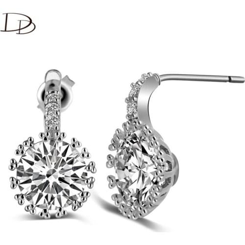 DODO Big Round Earrings Women Shining Austrian Crystal Stud Earring Wedding Zircon Jewelry White Gold Color Brincos Fashion E178
