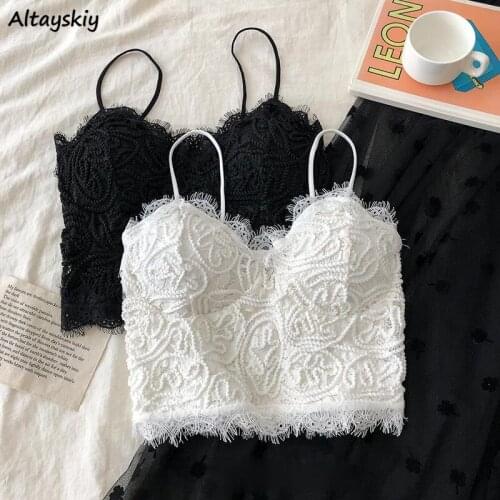 Lace Camis Women Solid Korean Style Elegant Romantic Slim Trendy Popular Chic Tender Ulzzang Female Crop Top Summer Teen Girls