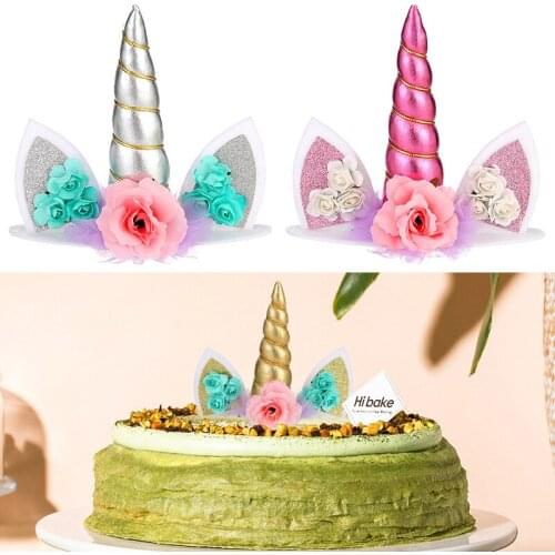 1pcs Unicorn Horn Cake Topper Unicorn Theme Party Wedding Birthday Cake Decoration Kids Party Favor Dessert Topper Supplies