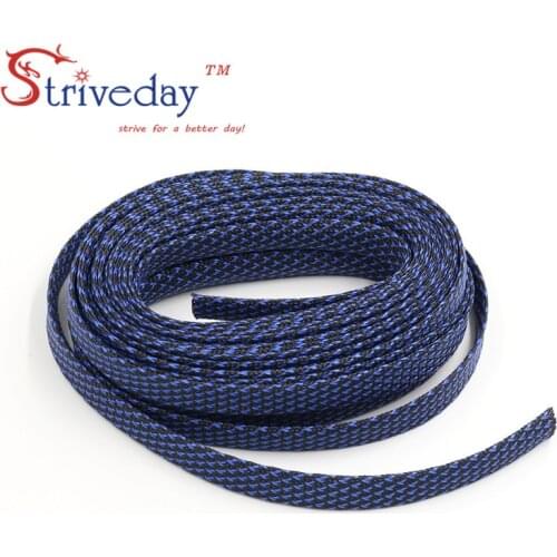 Black&Blue 12mm Braid PET Expandable Sleeving High Density Sheathing Plaited Cable Sleeve Fabric Cable Vintage Lamp Power Cord