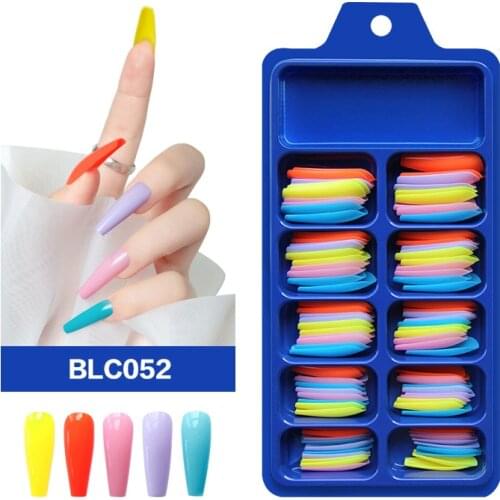 100pcs/set Full Cover Long False Nail Tips Ballerina Coffin Fake Nails Square Stiletto French Acrylic Press On Nails 10 Sizes