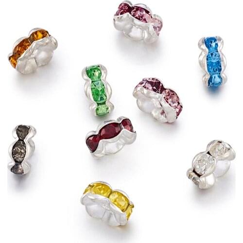 100pcs Brass Grade A Mixed Color Flat Round Rhinestone Bead Spacers for Jewelry Making Hole: 1.5mm