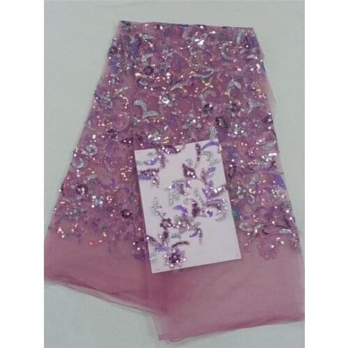 2021 French Sequins Mesh Lace Fabirc Beautiful Nigerian Purple Color Party Tulle Lace Fabric NI4971-2