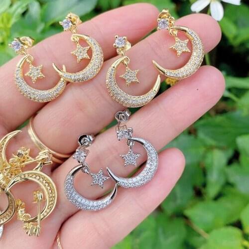 3 Pairs Crescent earrings star earrings Gold earrings Women Tiny jewelry earrings women earrings Gold jewelry gift 51476