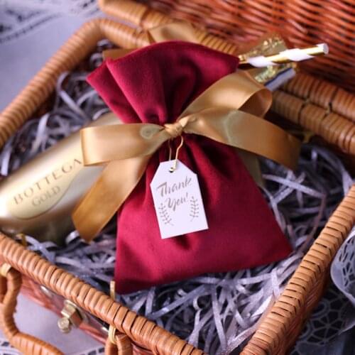 30pcs Wine red Velvet cloth gift bag packaging baby shower candy box Wedding wedding favor box chocolate boxes party bags