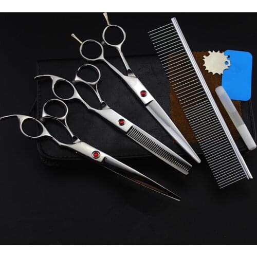 4 kits gem pet dogs 7 inch shears cutting hair scissors dog grooming clipper thinning curved barber tools hairdressing scissors
