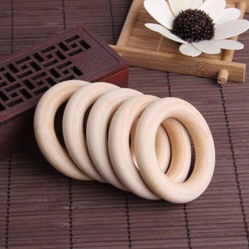 5pcs Crafts DIY Baby Teething Natural Wooden Rings Necklace Bracelet 55mm D7YD