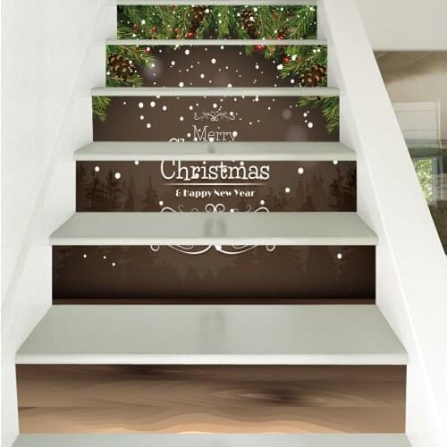 6pcs/13pcs Simple Christmas Home Decor Stairway Stickers Living Room Stair Festival Decoration Removable Waterproof Mural Decals