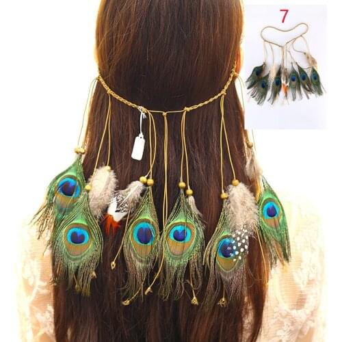 Feather hair accessories Peacock feather headband hair rope hair net National wind feather hair accessories Bohemia for people