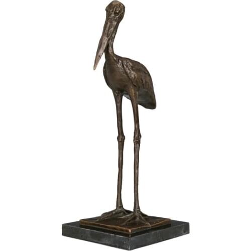 Bronze Standing Crane Statue Antique Animal Bird Sculpture Figurine Art for Home Hallway Cabinet Decor Birthday Present