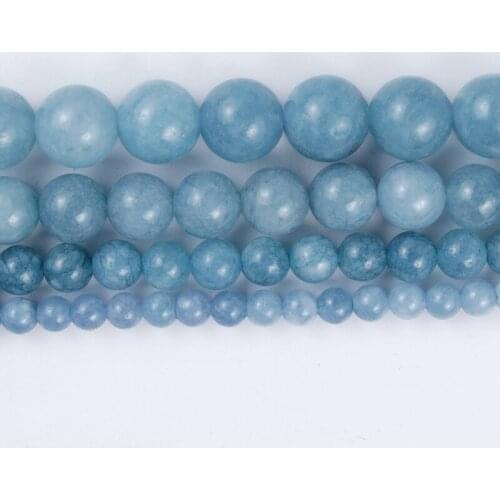 Natural Stone Beads Aquamarine Agate Round Loose Beads for Jewelry Making DIY Bracelet Earrings Accessories 15'' 4/6/8/10/12mm