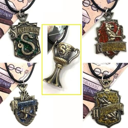 Harri Four College Badge Necklace Potter Five Double-sided Three-dimensional Metal Gryffindorr Scarf Leather Cord Jewelry