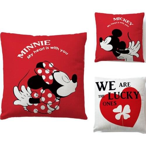 Home Textile Disney Cartoon Red Pillowcase Mickey Minnie Pattern Couples Love Pillowcase Children Adult Sofa Bedding 45x45cm