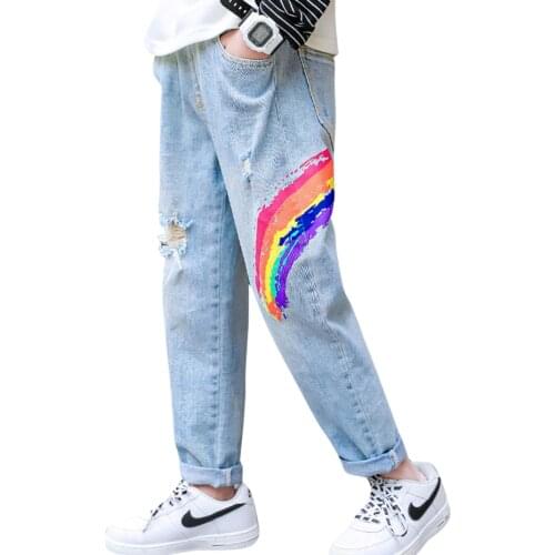 Jeans Girl Graffiti Pattern Girl Jeans Hole Jeans Kids Spring Autumn Clothes For Girls Casual Style