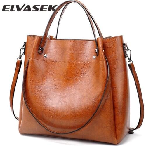 ELVASEK Casual Large Capacity Shoulder Bag PU Leather Ladies Bucket Handbag Women Bag High Quality Female Bags Shopping Bag