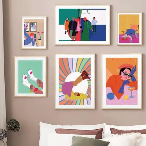 Hip Hop Woman Cocktail Yoga Vase Abstract Wall Art Canvas Painting Nordic Posters And Prints Wall Pictures For Living Room Decor