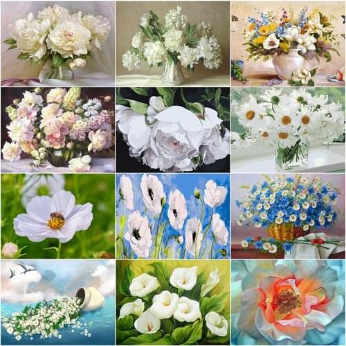 GATYZTORY 60×75cm DIY Frame Oil Painting By Numbers White Flower Vase Paint By Numbers Drawing With Frame Home Decor Art Gift